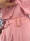218273 Kendi Kumaşından Kemerli Pamuklu Elbise-Pembe