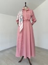 218273 Kendi Kumaşından Kemerli Pamuklu Elbise-Pembe