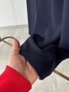 2323W Krep Kumaş Çift Püskül Pardösü -Lacivert