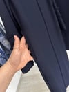 2323W Krep Kumaş Çift Püskül Pardösü -Lacivert