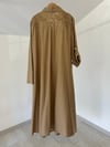 25087 Şal Yaprak Kabartma Desenli Elbise-Camel