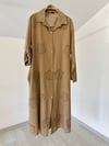 25088 Nergis Desen Kabartmalı Elbise-Camel