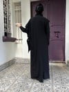 278 Boyunda Bağlama Detaylı Kasnak İşlemeli Dik Yaka Abiye-Siyah