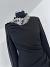 3100 Boyunda Taş İşlemeli Drape Detaylı Abiye Elbise-Siyah