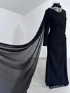 3100 Boyunda Taş İşlemeli Drape Detaylı Abiye Elbise-Siyah