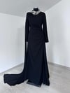 3100 Boyunda Taş İşlemeli Drape Detaylı Abiye Elbise-Siyah