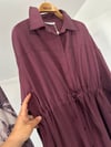 36415 Belden Büzgülü Düğmeli Elbise-Bordo