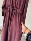 36415 Belden Büzgülü Düğmeli Elbise-Bordo