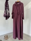 36415 Belden Büzgülü Düğmeli Elbise-Bordo