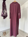 36415 Belden Büzgülü Düğmeli Elbise-Bordo