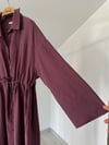 36415 Belden Büzgülü Düğmeli Elbise-Bordo