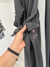 36554 İpek Şifon Yaka Detaylı Keten Pardösü-Gri