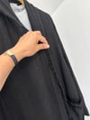 36996 Püskül Detaylı Keten Pardösü-Siyah