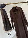 4010 V Yaka Denim Elbise-Kahve