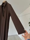 4010 V Yaka Denim Elbise-Kahve