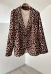 44509 Leopar Desenli Tek Düğme Ceket-Kahve