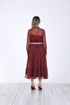 4527 Puantiyeli Şifon Elbise-Bordo