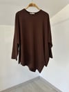 517 Asimetrik Kesim Viscose Bluz-Kahverengi
