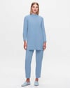 6001 Uzun Kollu Basic Triko Tunik-Mavi