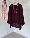 6067 Yuvarlak Yaka Düğme Detaylı Cupro Tunik-Bordo
