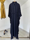 6220 Çizgili Saten Elbise-Lacivert