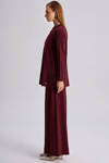 67009 Önü Fitilli Bol Paça Triko Pantolon-Bordo