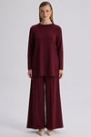 67009 Önü Fitilli Bol Paça Triko Pantolon-Bordo