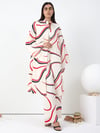 6952 Çizgi Desen Kimono Pantolon Takım-Ekru