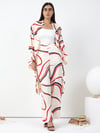 6952 Çizgi Desen Kimono Pantolon Takım-Ekru