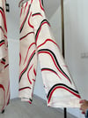 6952 Çizgi Desen Kimono Pantolon Takım-Ekru