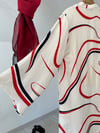 6952 Çizgi Desen Kimono Pantolon Takım-Ekru