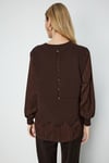 70480 Kumaş Garnili Dilimli Triko Bluz-Kahve