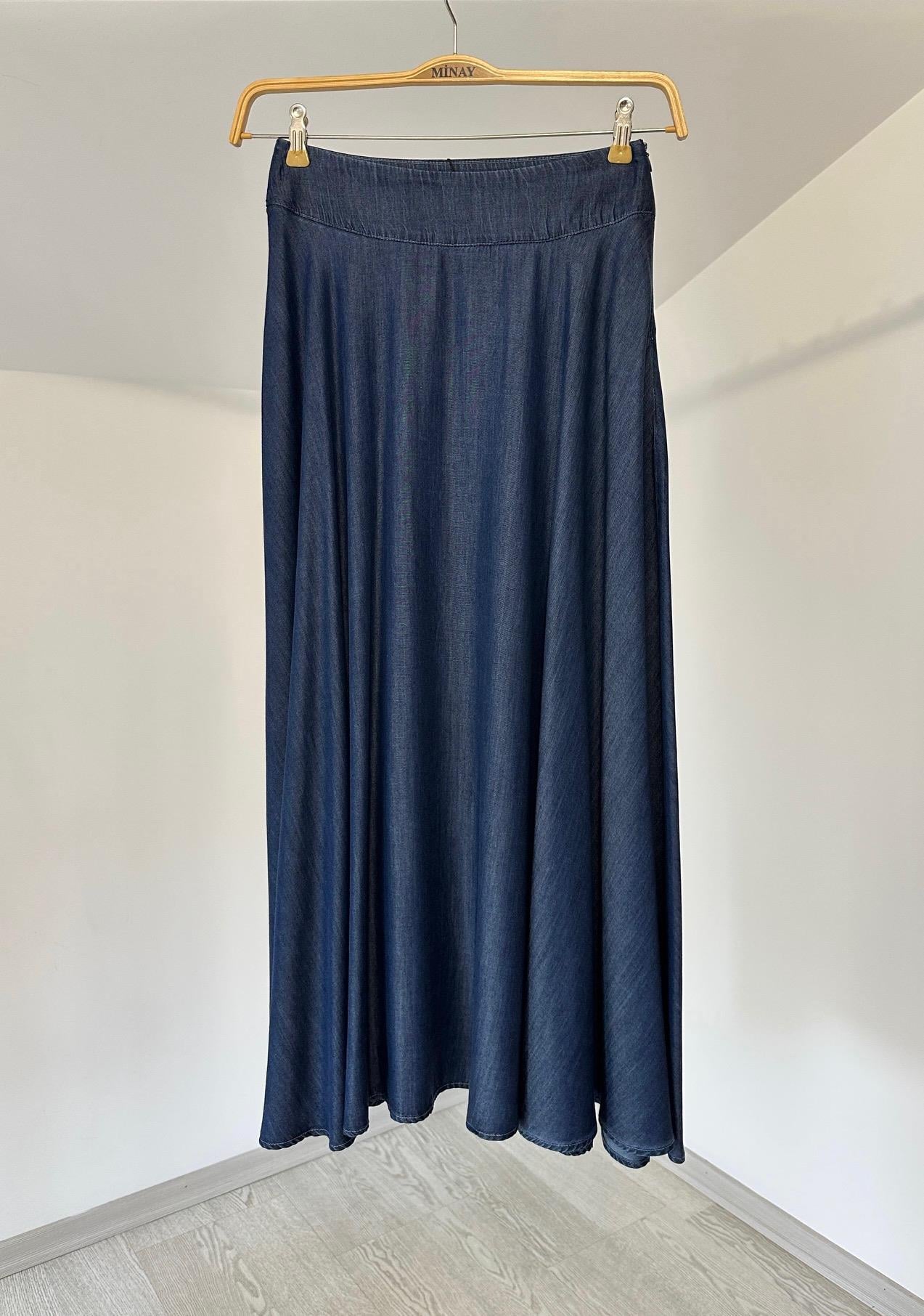 78913 Tensel Denim Etek-İndigo