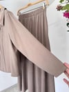 8174 Kontrast Dikiş Detaylı Etekli Takım-Vizon