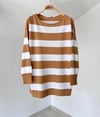 90002 Rayon İplik Çizgili Triko Bluz-Camel