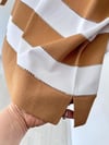 90002 Rayon İplik Çizgili Triko Bluz-Camel