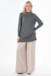 TRK08V Balıkçı Yaka Basic Viskon Triko Tunik-Küf Yeşili