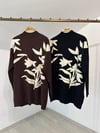 TRK137 Yaprak Desenli Triko Tunik-Siyah