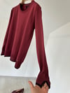 TRK14 Kontrast Biyeli Triko Bluz-Bordo