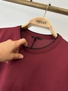 TRK14 Kontrast Biyeli Triko Bluz-Bordo