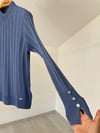 TRK16 Manşette Düğme Aksesuarlı Dik Yaka Triko Bluz-indigo