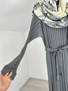 TRK38 Kuşaklı Triko Elbise-Gri