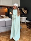 GÖMLEK MODEL KETEN ELBİSE-TURKUAZ