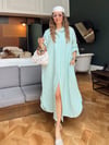 GÖMLEK MODEL KETEN ELBİSE-TURKUAZ