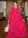 Kabartma Nakışlı Kemerli Elbise -Kırmızı