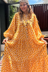 Maxi Flower Elbise- Hardal