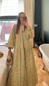 Maxi Flower Elbise- Lime