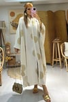 Nakışlı Kaftan Güneş Desen  - Ekru