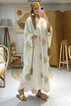 Nakışlı Kaftan Güneş Desen  - Ekru