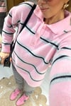 Polo Yaka Yumuşak Triko Kazak-Pembe